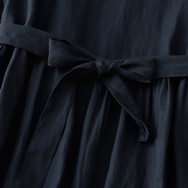 Vestido midi informal de manga corta con cuello redondo, cordones y bolsillos , Buddha Stones. - image 6