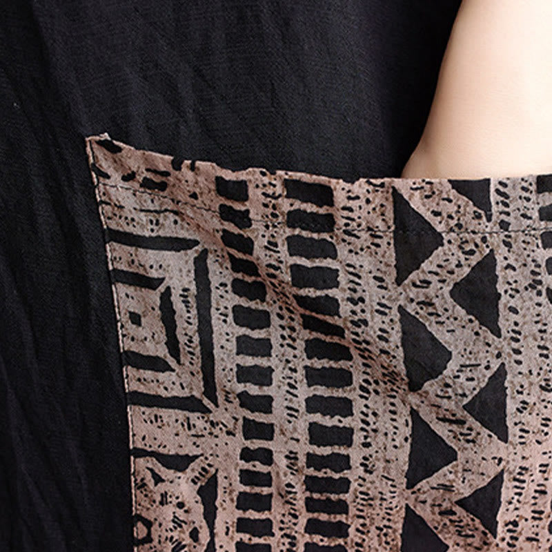 Vestido midi informal holgado con estampado de Buddha Stones, de lino y algodón teñido, con escote en V y media manga y bolsillos. - image 8