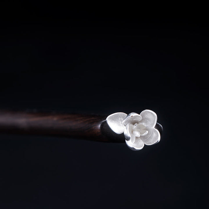 Horquilla clásica con bendición de flor de magnolia de ébano y plata de ley 925 con Buddha Stones - image 2