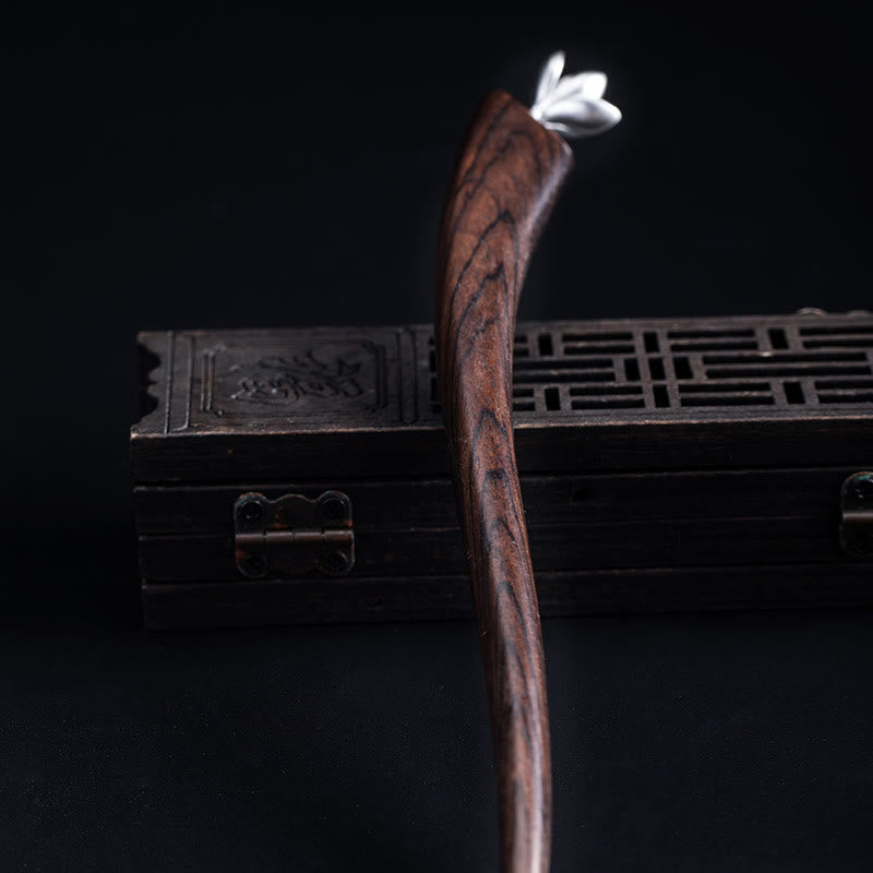 Horquilla clásica con bendición de flor de magnolia de ébano y plata de ley 925 con Buddha Stones - image 4