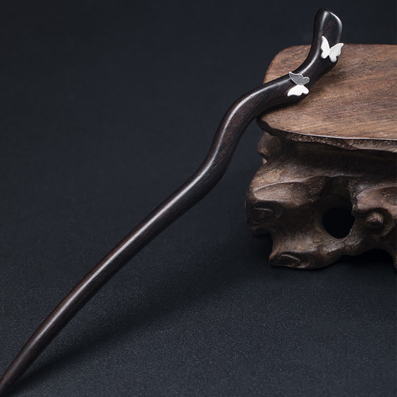 Horquilla relajante con forma de mariposa de ébano de estilo chino clásico en plata de ley 925 con Buddha Stones - image 1