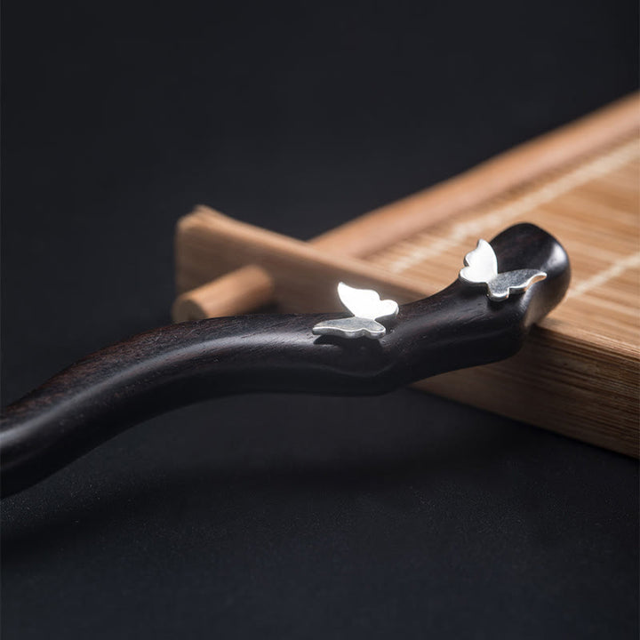 Horquilla relajante con forma de mariposa de ébano de estilo chino clásico en plata de ley 925 con Buddha Stones - image 4