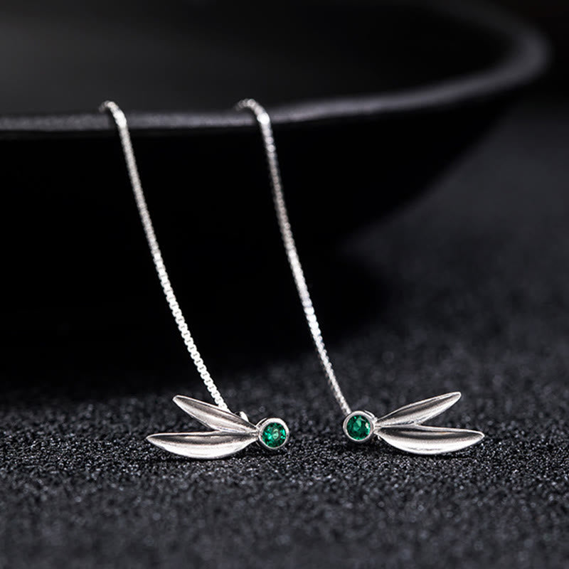 Pendientes colgantes con protección de hojas de bambú, circonitas y perlas de plata de ley 925 con Buddha Stones - image 4