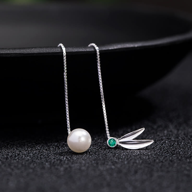 Pendientes colgantes con protección de hojas de bambú, circonitas y perlas de plata de ley 925 con Buddha Stones - image 5