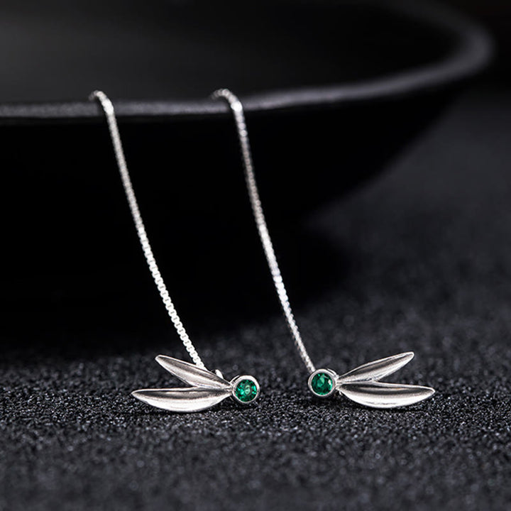 Pendientes colgantes con protección de hojas de bambú, circonitas y perlas de plata de ley 925 con Buddha Stones - image 4