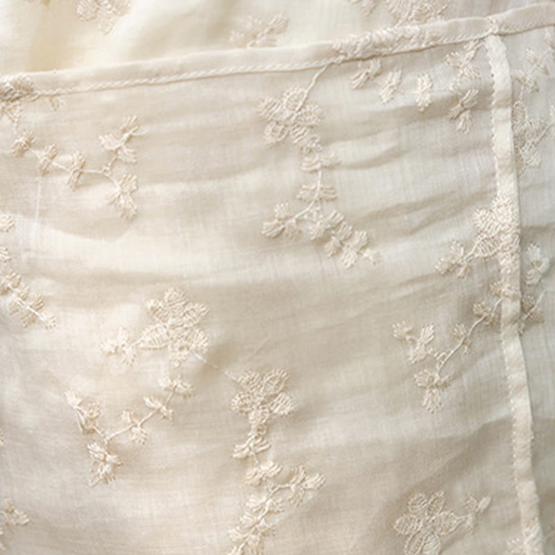 Vestido midi informal de ramio con cuello alto, media manga y bordado de Buddha Stones con bolsillos - image 8