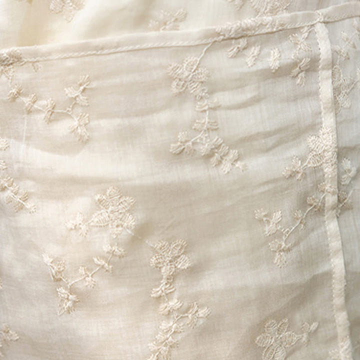 Vestido midi informal de ramio con cuello alto, media manga y bordado de Buddha Stones con bolsillos - image 8