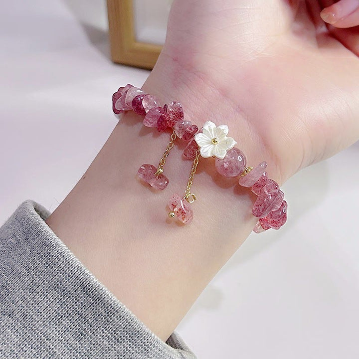 Pulsera curativa con flores de cristal Super Seven y cuarzo fresa natural y cuarzo fresa verde de Buddha Stones