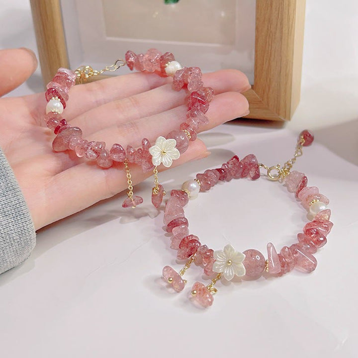 Pulsera curativa con flores de cristal Super Seven y cuarzo fresa natural y cuarzo fresa verde de Buddha Stones
