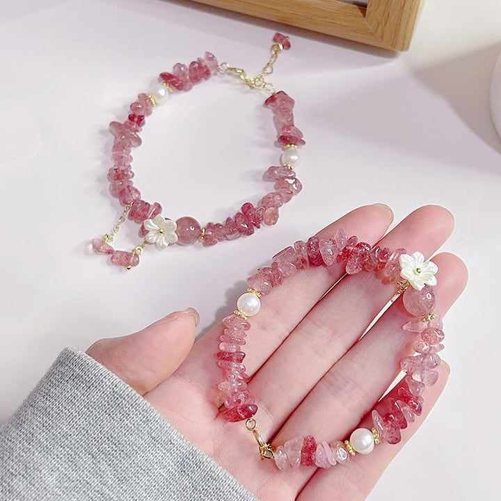 Pulsera curativa con flores de cristal Super Seven y cuarzo fresa natural y cuarzo fresa verde de Buddha Stones