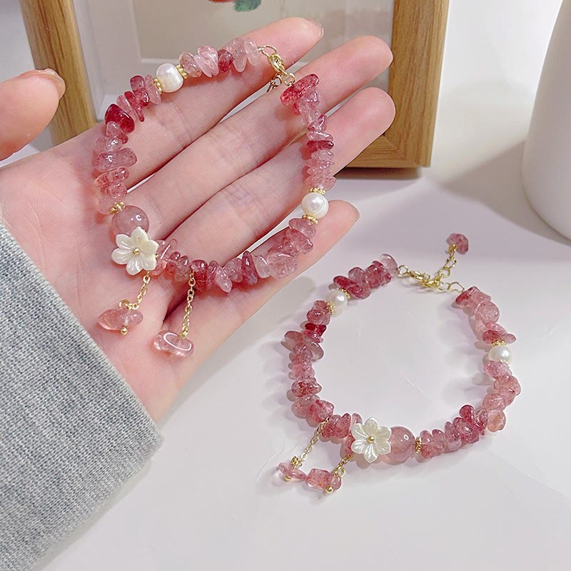 Pulsera curativa con flores de cristal Super Seven y cuarzo fresa natural y cuarzo fresa verde de Buddha Stones