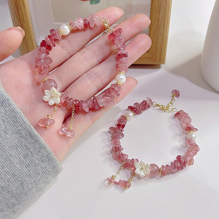 Pulsera curativa con flores de cristal Super Seven y cuarzo fresa natural y cuarzo fresa verde de Buddha Stones