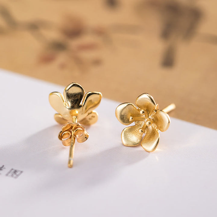 Pendientes de plata de ley 925 con Buddha Stones y flor de melocotón dorada - image 4