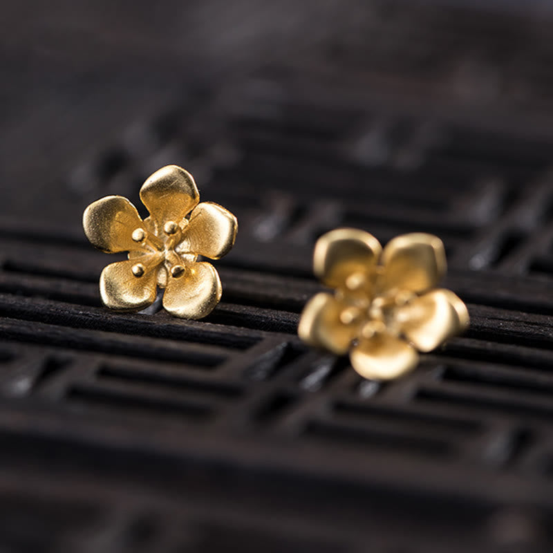 Pendientes de plata de ley 925 con Buddha Stones y flor de melocotón dorada - image 5