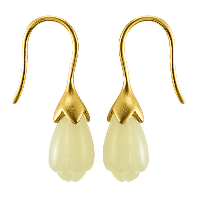 Pendientes colgantes de plata de ley 925 con Buddha Stones y magnolia de jade hetiano