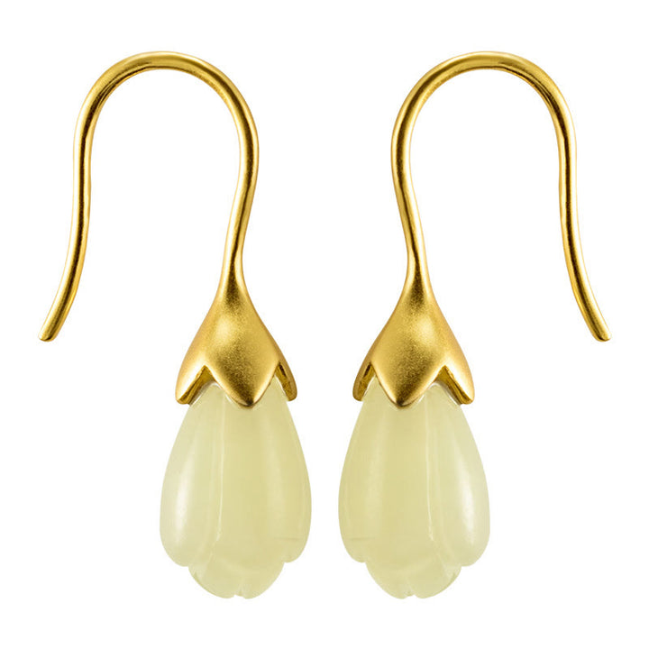 Pendientes colgantes de plata de ley 925 con Buddha Stones y magnolia de jade hetiano