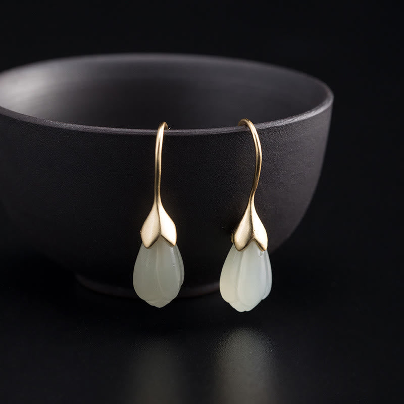 Pendientes colgantes de plata de ley 925 con Buddha Stones y magnolia de jade hetiano
