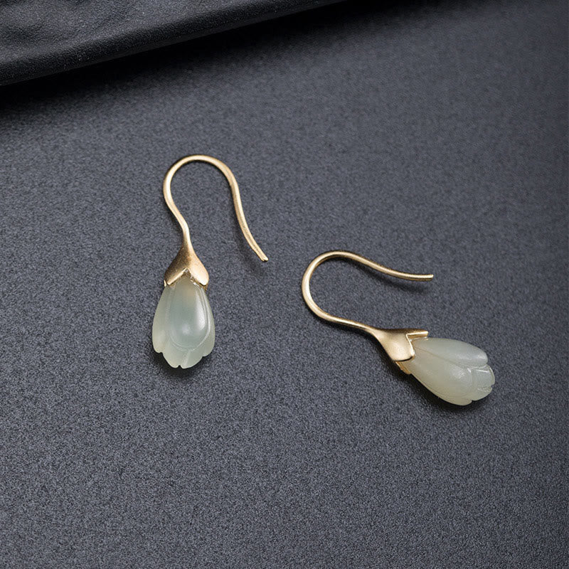 Pendientes colgantes de plata de ley 925 con Buddha Stones y magnolia de jade hetiano