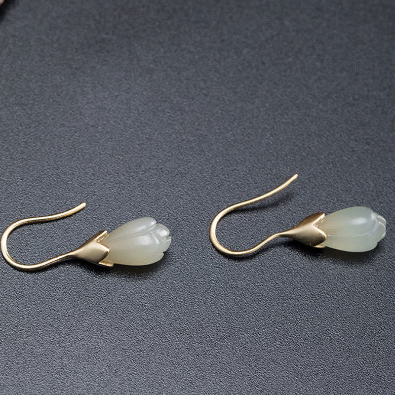 Pendientes colgantes de plata de ley 925 con Buddha Stones y magnolia de jade hetiano