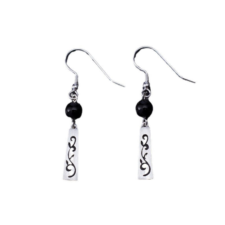 Pendientes colgantes de protección con Buddha Stones en plata de ley 925 y ónix negro con forma de enredadera hueca - image 6