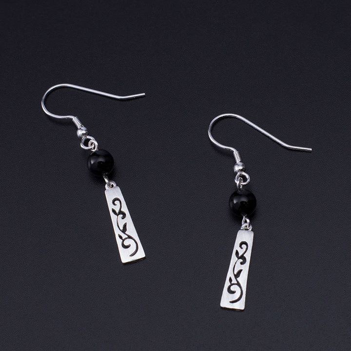 Pendientes colgantes de protección con Buddha Stones en plata de ley 925 y ónix negro con forma de enredadera hueca - image 3