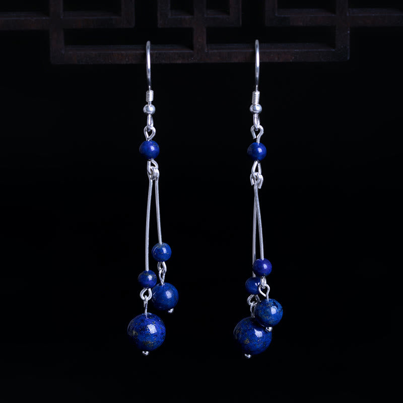 Pendientes colgantes Serenity con cuentas de lapislázuli y lazurita de plata de ley 925 de Buddha Stones - image 2