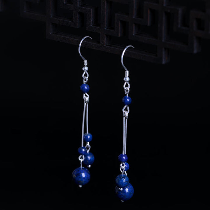 Pendientes colgantes Serenity con cuentas de lapislázuli y lazurita de plata de ley 925 de Buddha Stones - image 3