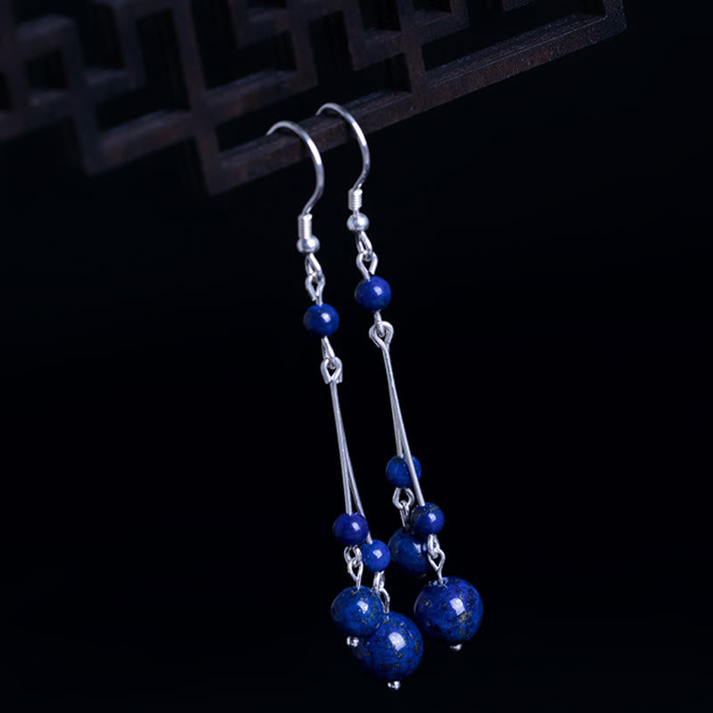 Pendientes colgantes Serenity con cuentas de lazurita y Buddha Stones en plata de ley 925 - image 1