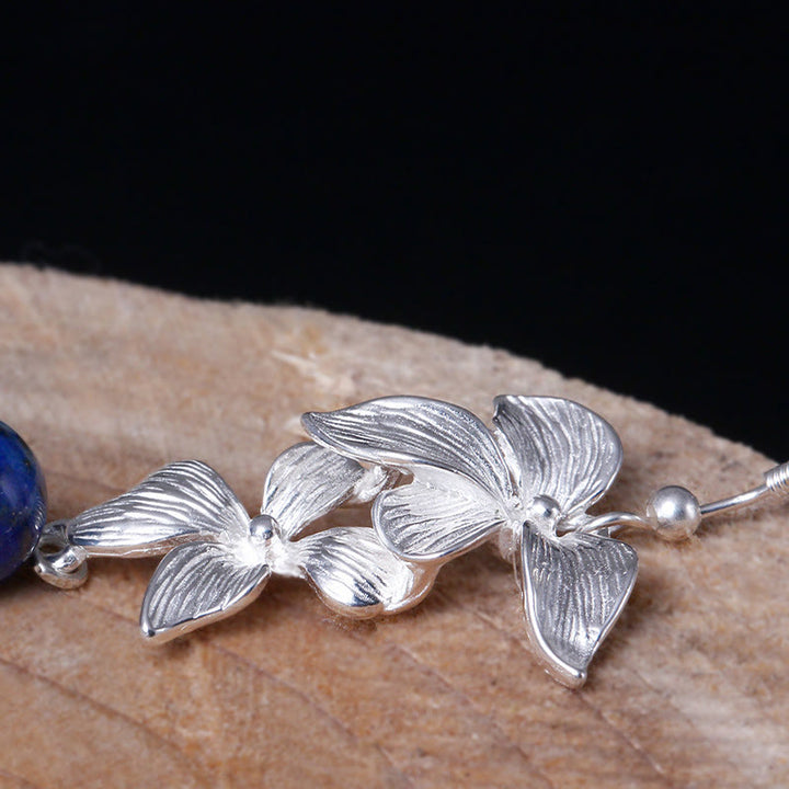 Pendientes colgantes con diseño de flor de estilo étnico de lapislázuli y lazurita en plata de ley 925 con Buddha Stones - image 4