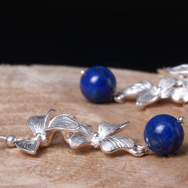Pendientes colgantes con diseño de flor de estilo étnico de lapislázuli y lazurita en plata de ley 925 con Buddha Stones - image 5