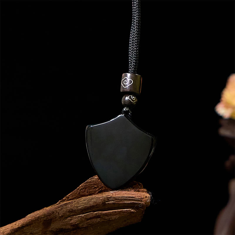 Colgante de collar con símbolo de fuerza Yin Yang con diseño de escudo de obsidiana negra y Buddha Stones - image 5
