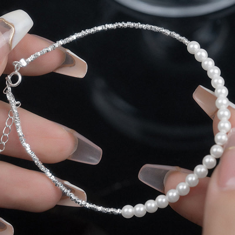 Tobillera protectora con cuentas de perla de plata de ley 925 y Buddha Stones