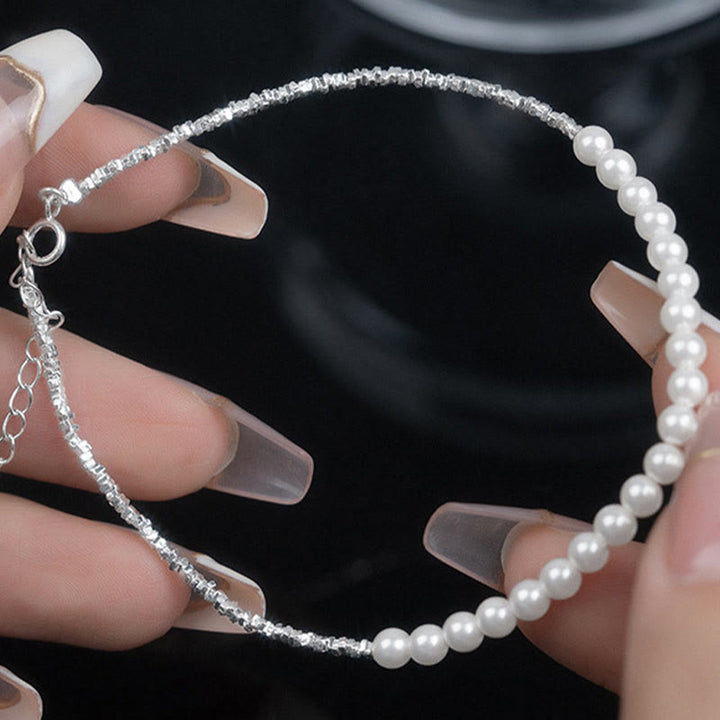 Tobillera protectora con cuentas de perla de plata de ley 925 y Buddha Stones