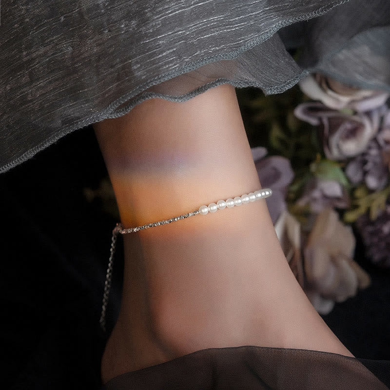 Tobillera protectora con cuentas de perla de plata de ley 925 y Buddha Stones - image 1