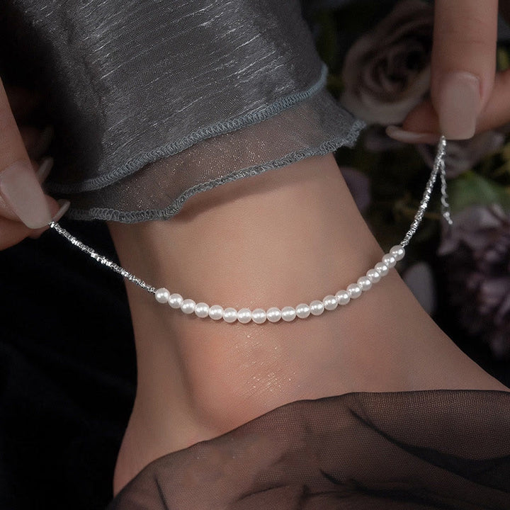 Tobillera protectora con cuentas de perla de plata de ley 925 y Buddha Stones