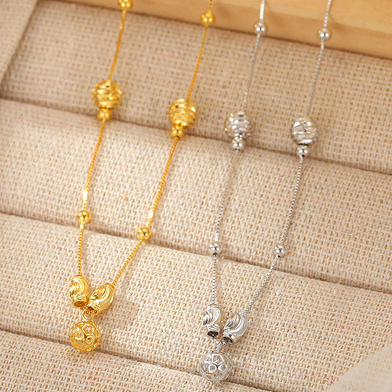 Tobillera con cuentas de campana sencillas de plata de ley 925 con Buddha Stones y bendición