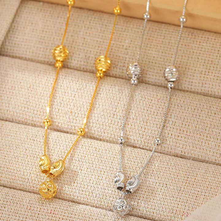 Tobillera con cuentas de campana sencillas de plata de ley 925 con Buddha Stones y bendición