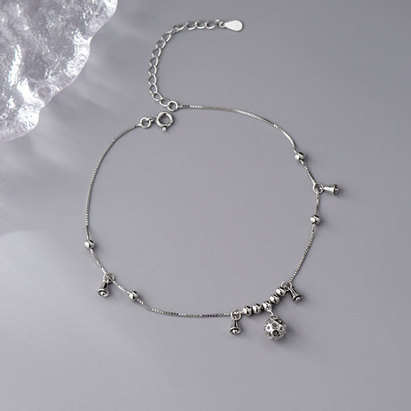 Tobillera con campana de protección antigua de plata de ley 925 con Buddha Stones