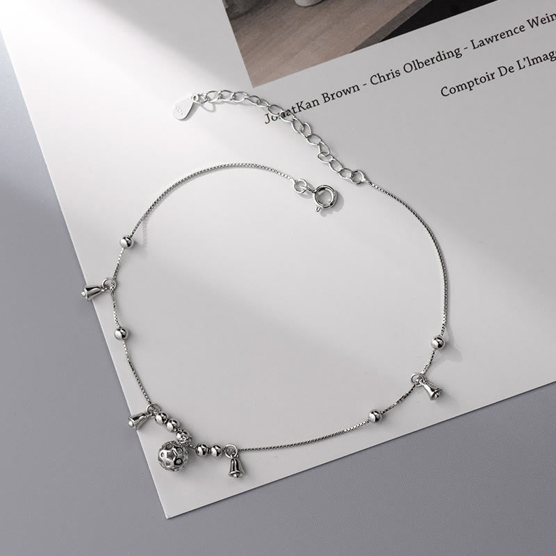 Tobillera con campana de protección antigua de plata de ley 925 con Buddha Stones