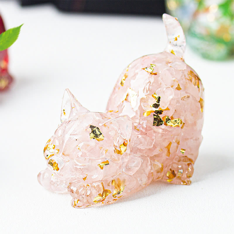 Buddha Stones Decoración de meditación con grava de cristal de resina con forma de gato estirándose - Cristal rosa - 4,5*3*4,2 cm - image 2