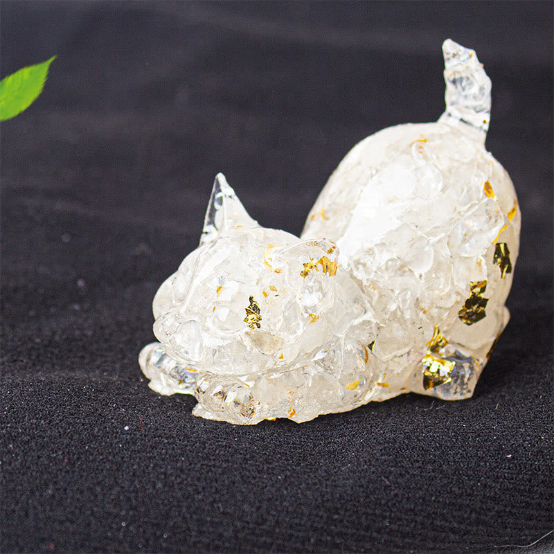 Buddha Stones Decoración de meditación con grava de cristal de resina con forma de gato estirándose - Cristal blanco - 4,5*3*4,2 cm - image 14