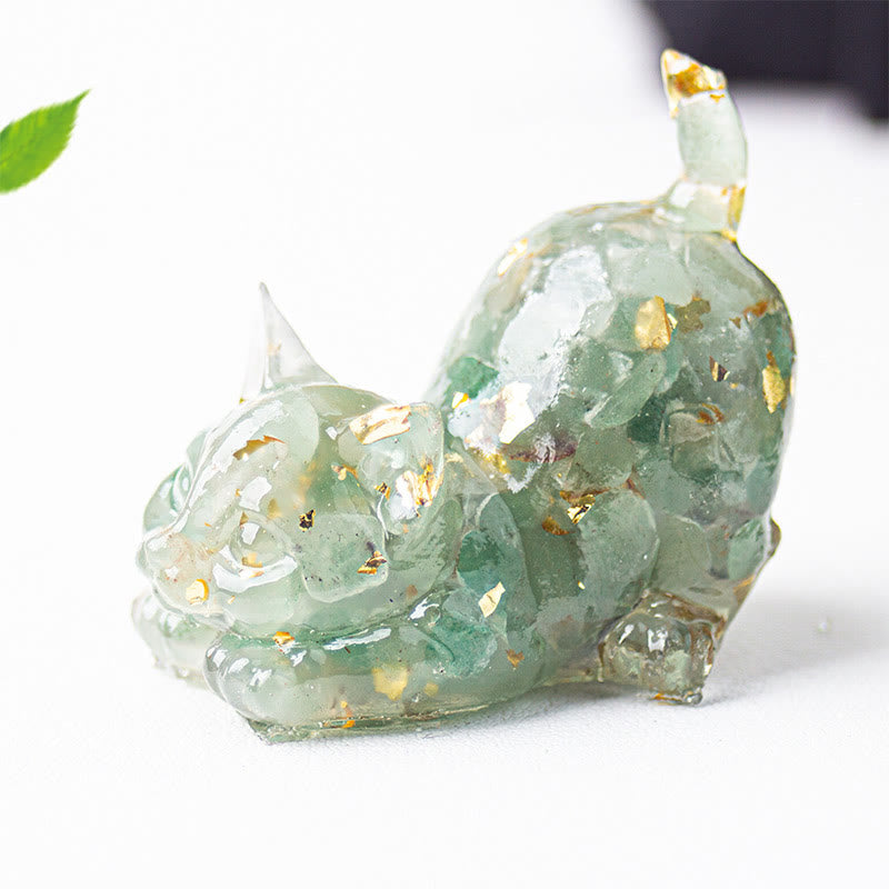 Buddha Stones Decoración de meditación con grava de cristal de resina con forma de gato estirándose - Aventurina verde - 4,5*3*4,2 cm - image 17