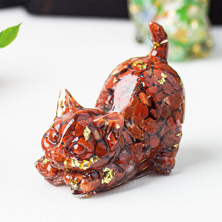 Buddha Stones Decoración de meditación con grava de cristal de resina con forma de gato estirándose - Jaspe rojo - 4,5*3*4,2 cm - image 19