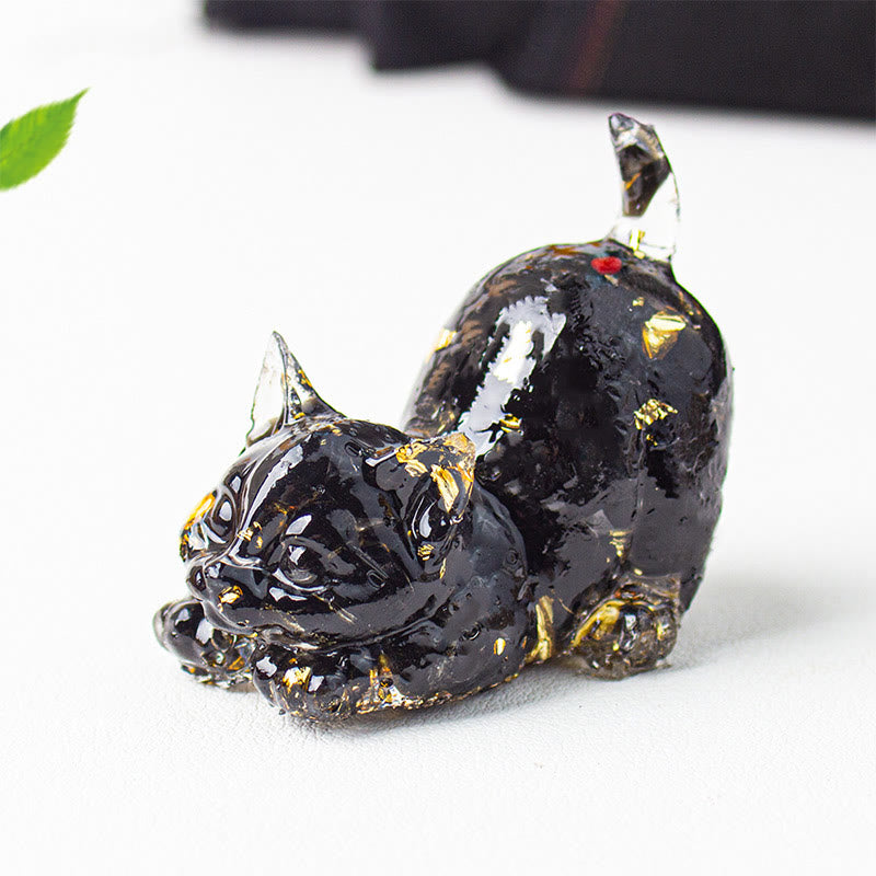 Buddha Stones Decoración de meditación con grava de cristal de resina con forma de gato estirándose - Obsidiana negra - 4,5*3*4,2 cm - image 21