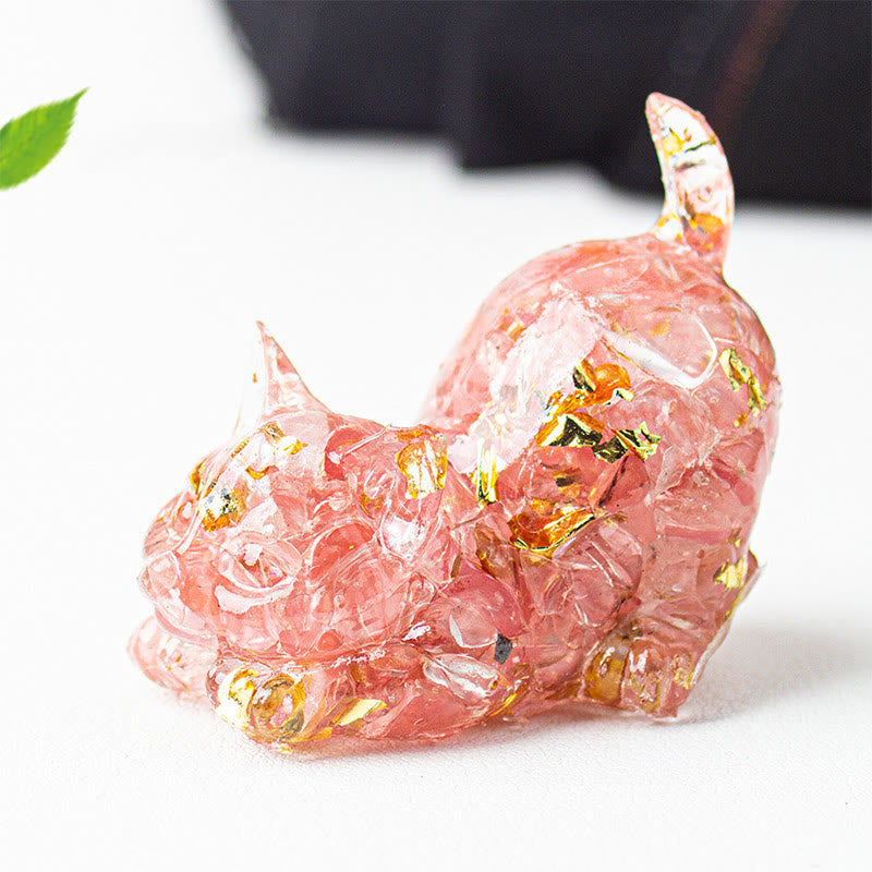 Buddha Stones Decoración de meditación con grava de cristal de resina con forma de gato estirándose - Turmalina sandía - 4,5*3*4,2 cm - image 38