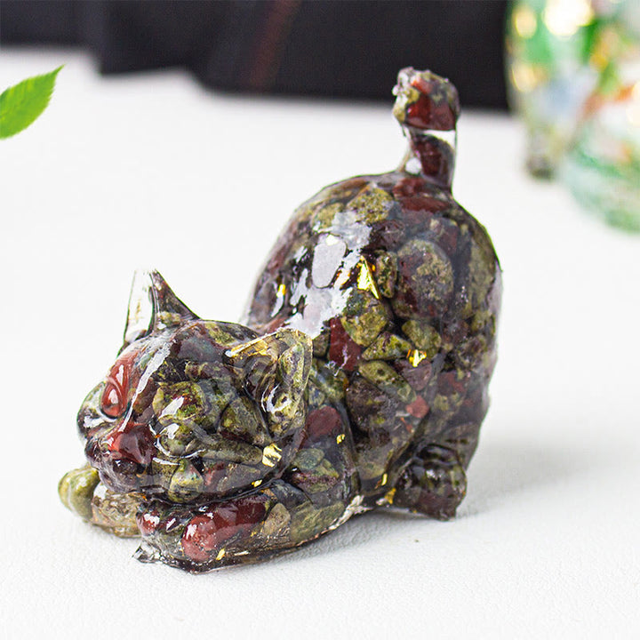 Buddha Stones Decoración de meditación con grava de cristal de resina con forma de gato estirándose - Jaspe de sangre de dragón - 4,5*3*4,2 cm - image 39