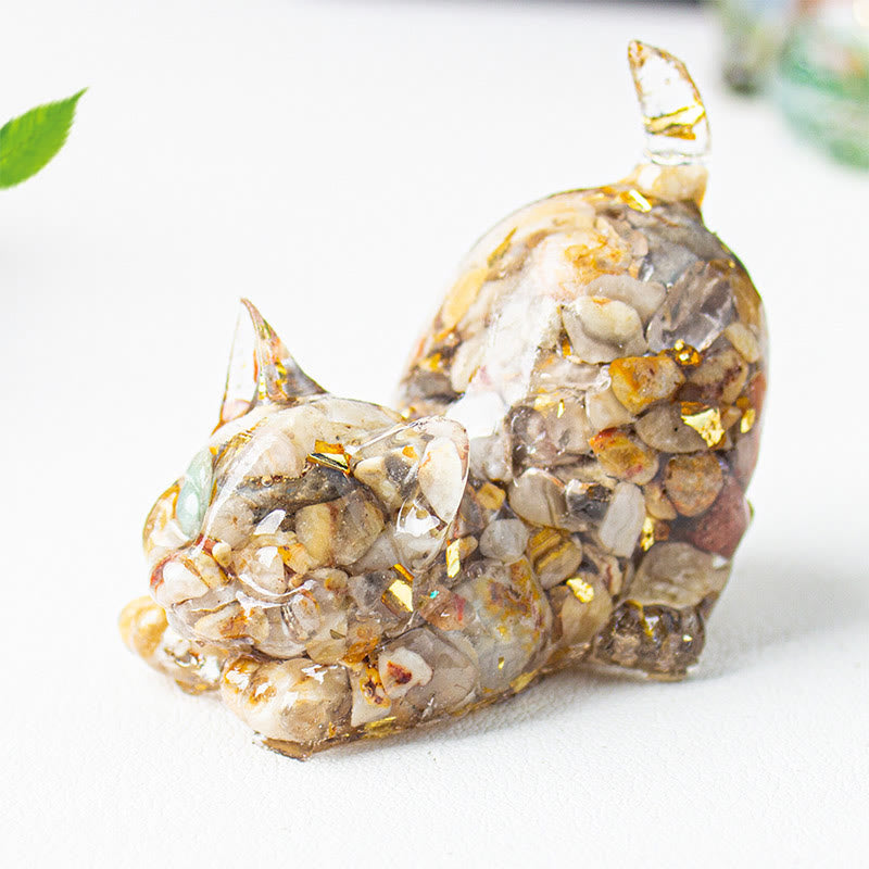 Buddha Stones Decoración de meditación con grava de cristal de resina con forma de gato estirándose - Ágata - 4,5*3*4,2 cm - image 41