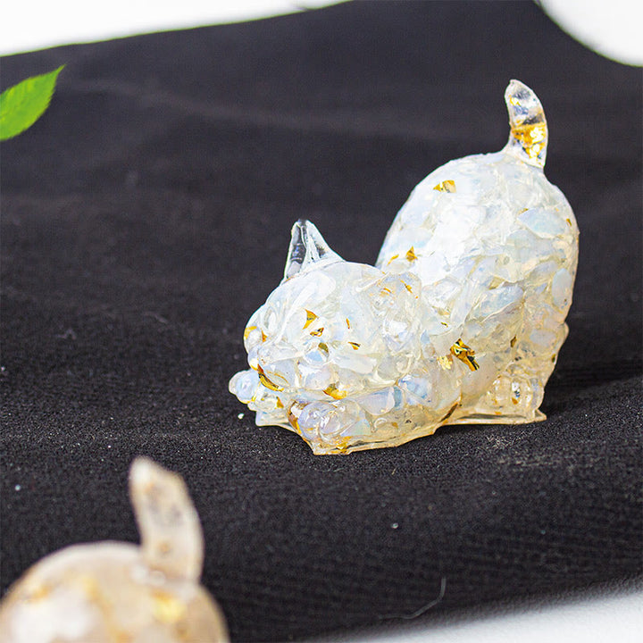 Buddha Stones Decoración de meditación con grava de cristal de resina con forma de gato estirándose - Ópalo - 4,5*3*4,2 cm - image 34