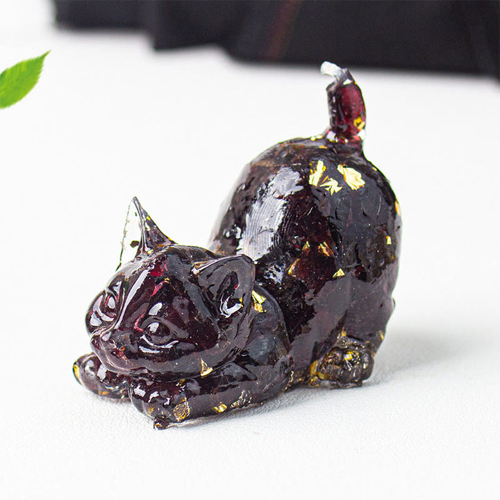 Buddha Stones Decoración de meditación con grava de cristal de resina con forma de gato estirándose - Granate - 4,5*3*4,2 cm - image 36