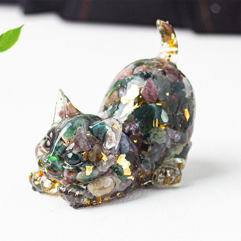 Buddha Stones Decoración de meditación con grava de cristal de resina con forma de gato estirándose - Jaspe de sedimentos marinos - 4,5*3*4,2 cm - image 42
